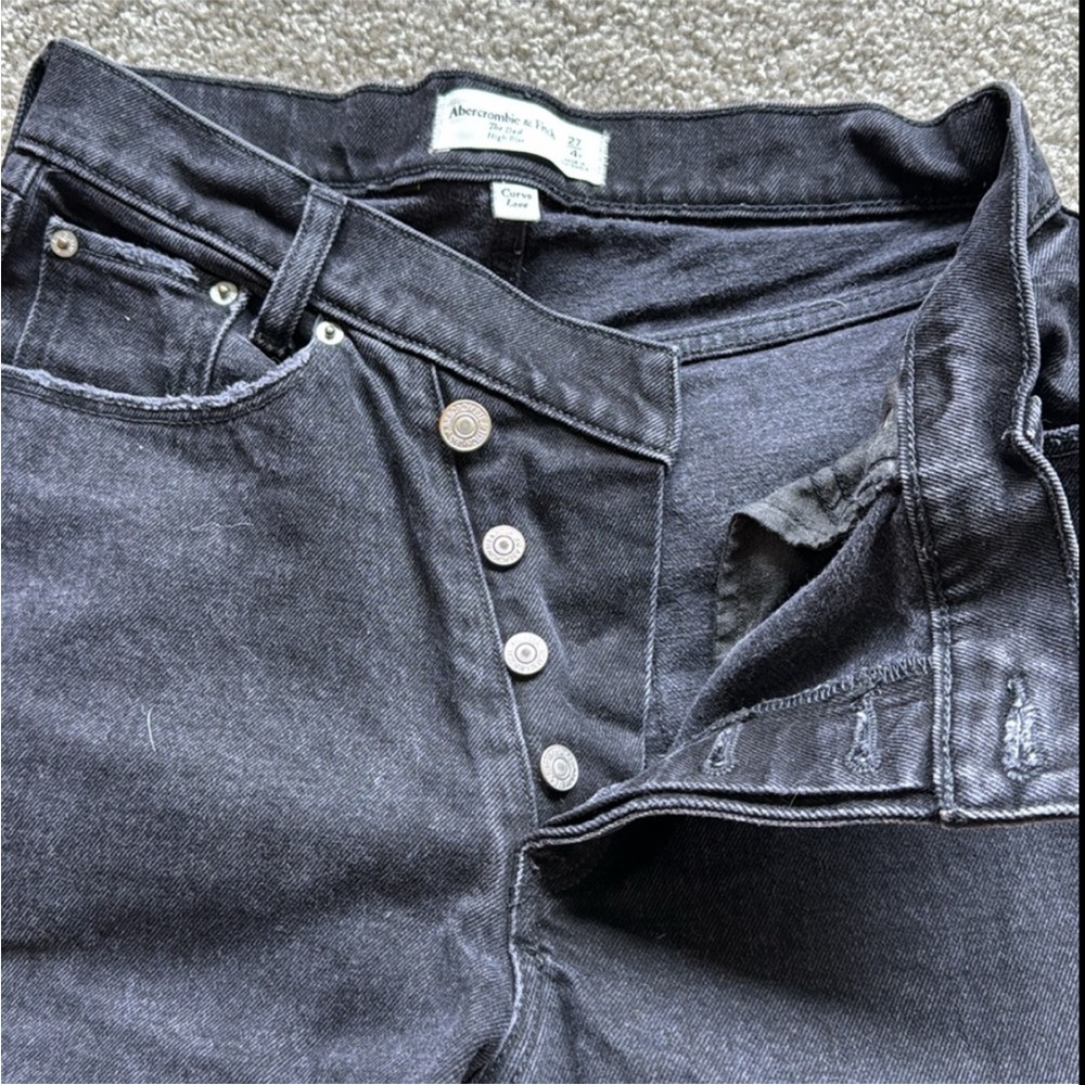 Abercrombie & Fitch The Dad High Rise Curve Love Women's Black Straight Leg Jean - Picture 5 of 7